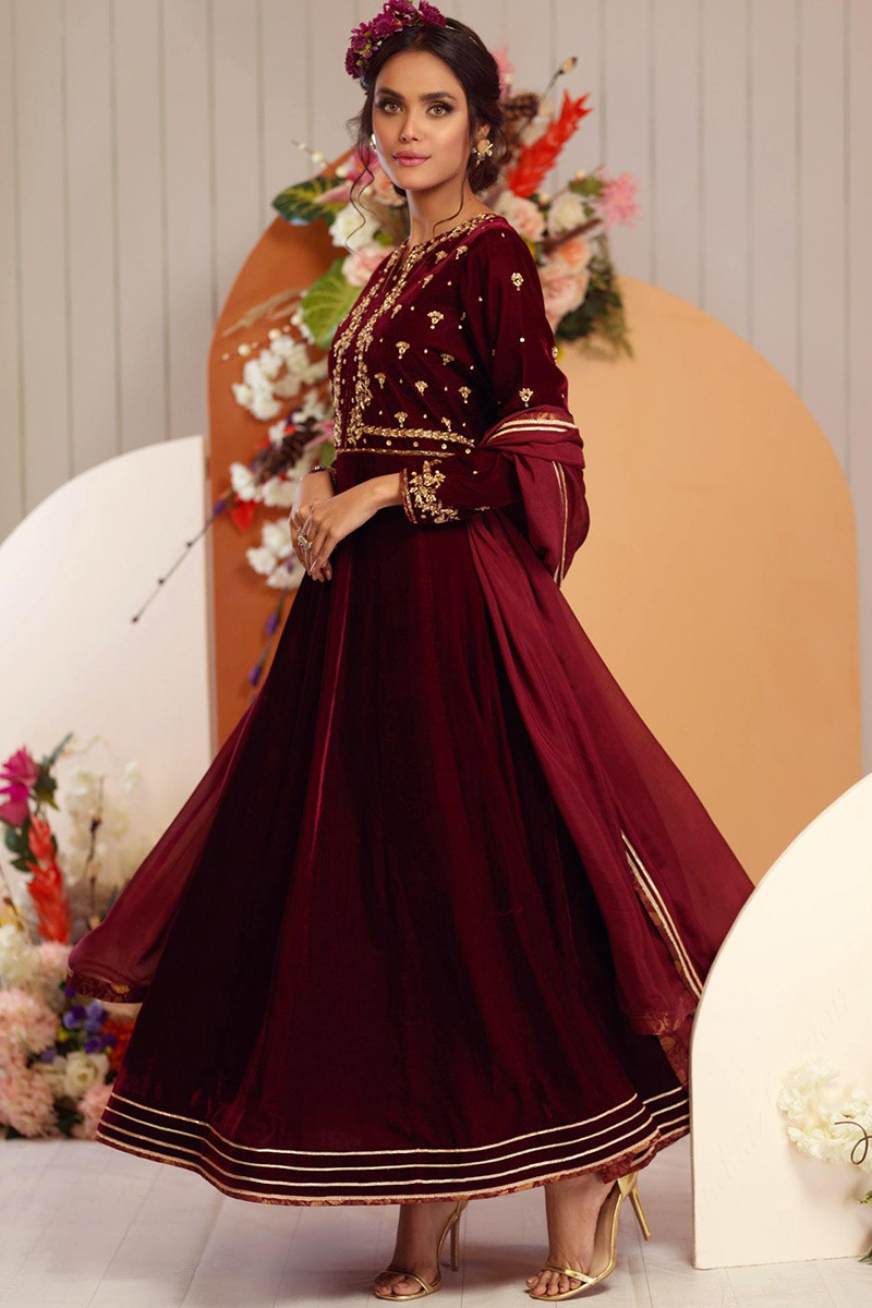 Maroon velvet anarkali outlet