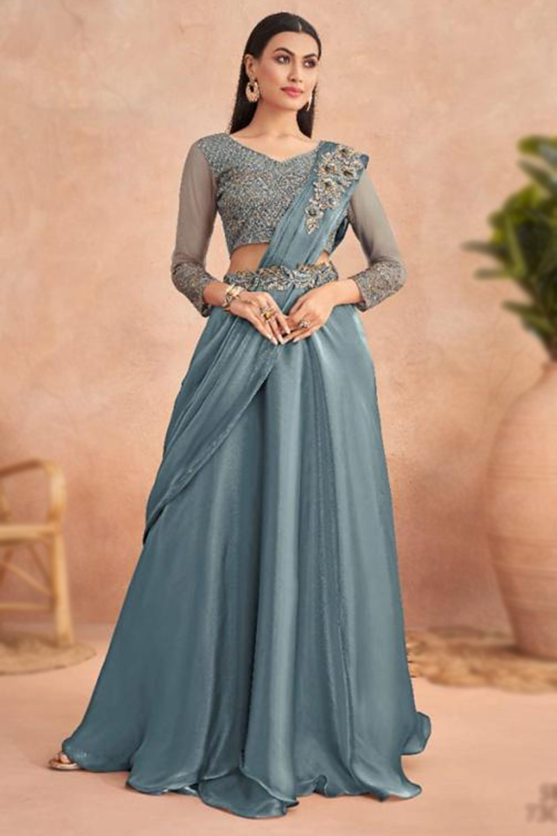 Satin saree gown on sale