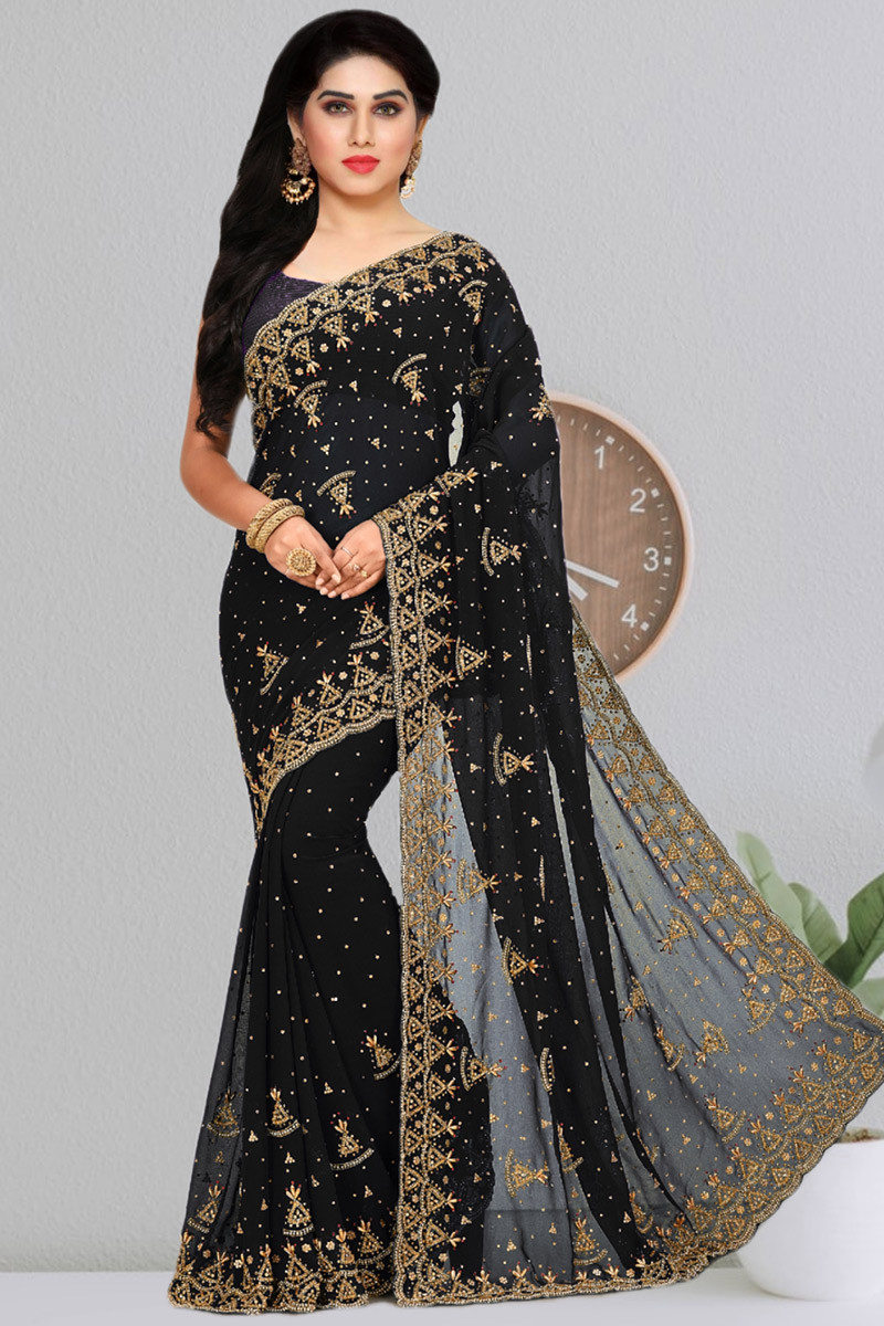 Buy Soch Black Crepe Saree With Stone Work Chevron Patterns Online at Best  Prices in India - JioMart.