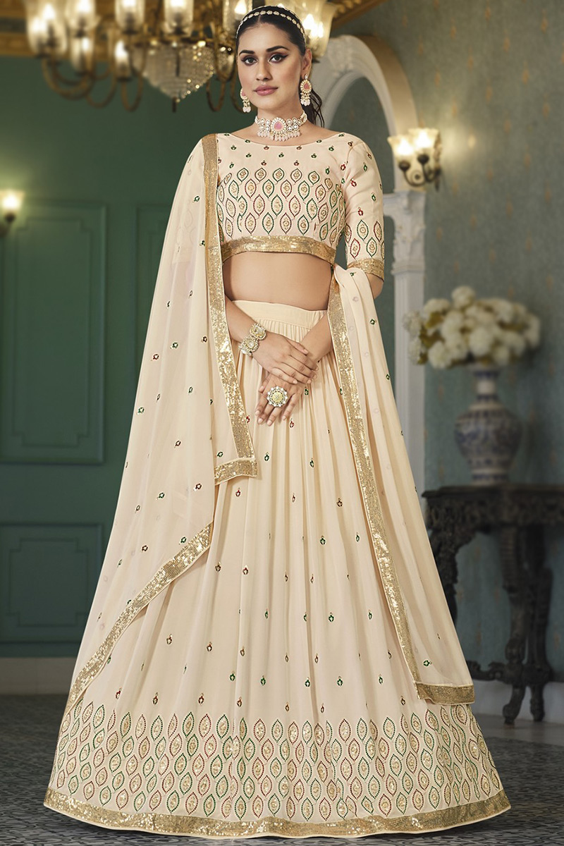 Embroidered Georgette Cream Beige Lehenga