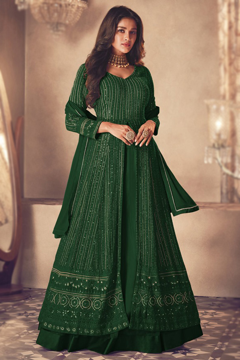 Buy Festival Georgette Dark Green Lehenga LLCV111962