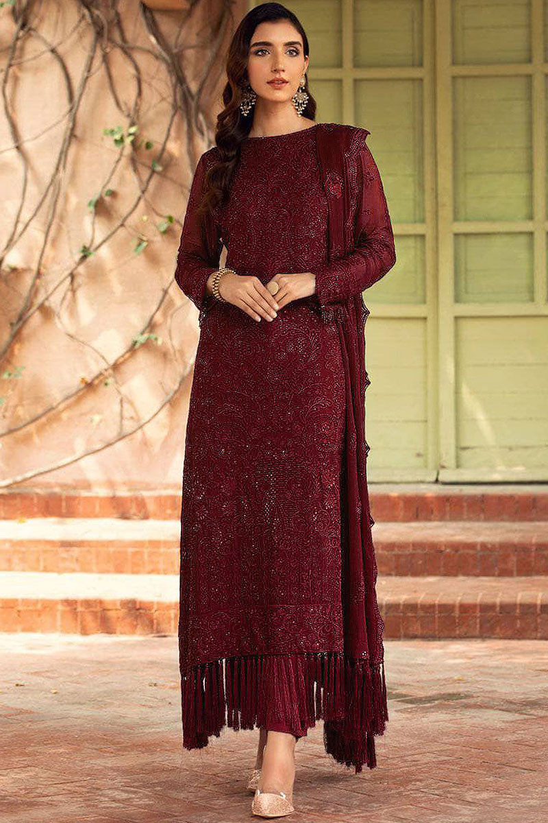 georgettepantstylesuit #indianclothspartywear Georgette Designer  Embroidered Pant Style Suit in Maroon… | Party wear dresses, Fancy dresses,  Western dresses online