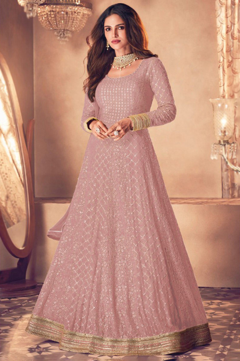 Trendsetter Mauve Pink Eid Anarkali Suit with Thread And Sequins Work LSTV113995