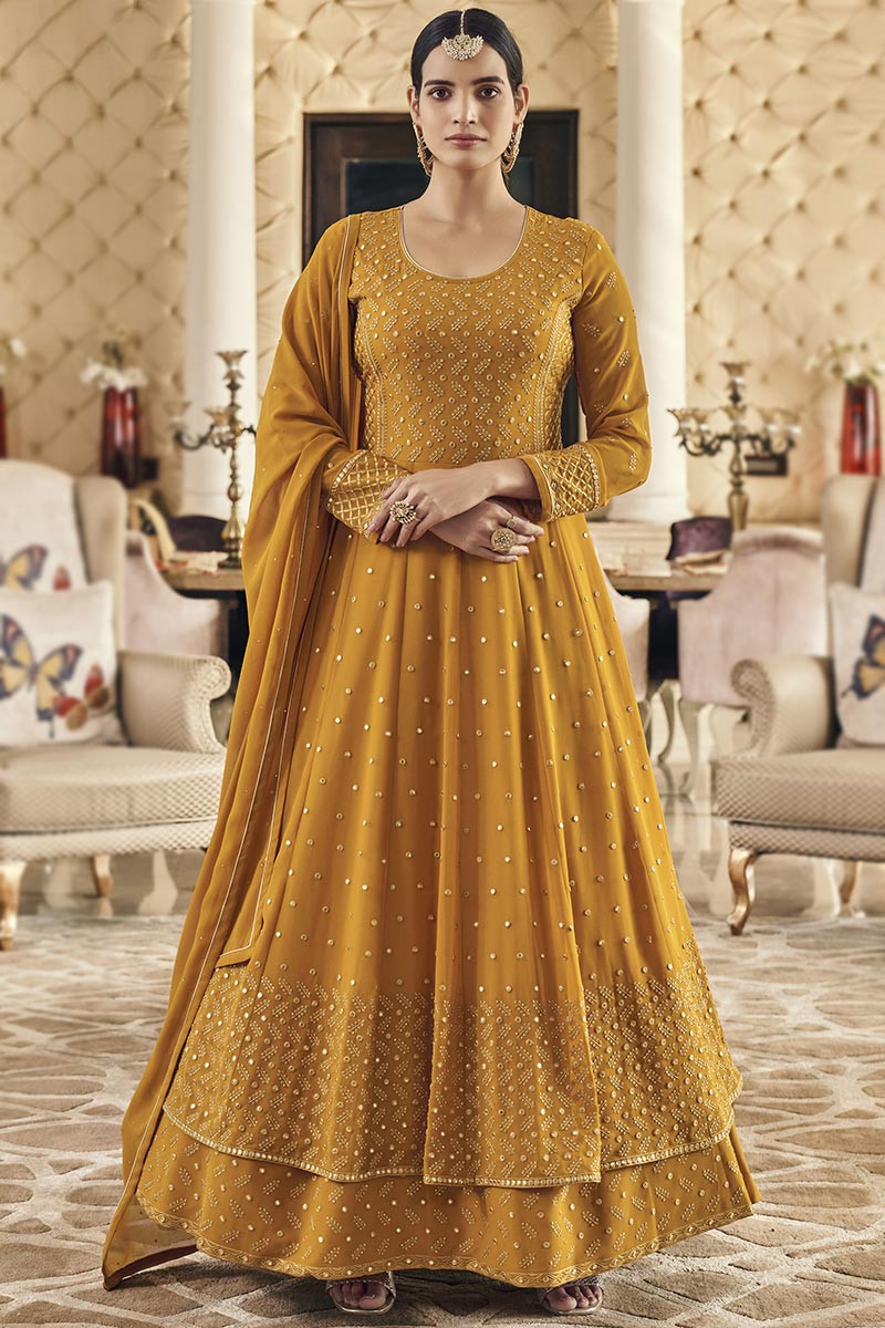 Mustard yellow cheap anarkali dress