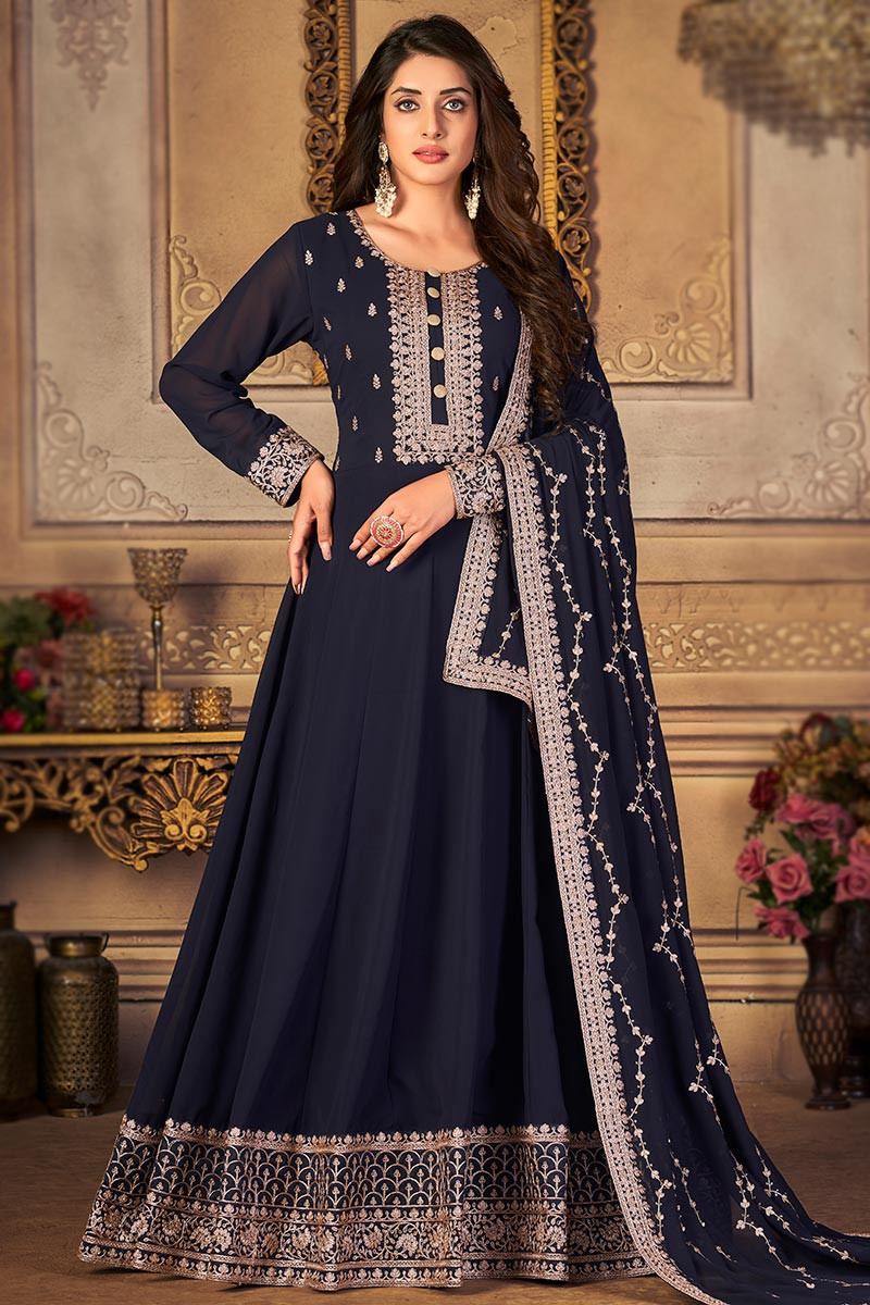 Georgette Embroidered Navy Blue Anarkali Suit LSTV119480