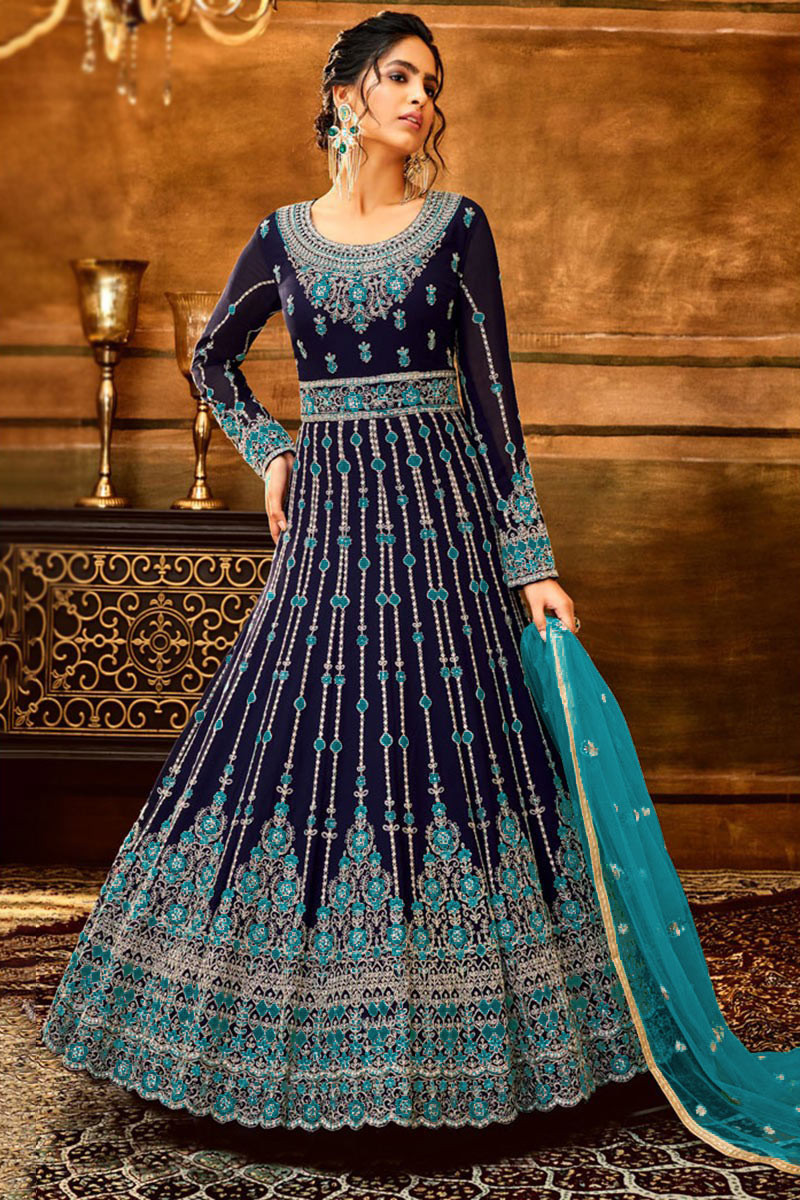 Laara Anarkali Dress Set - Prussian Blue – Issa Studio