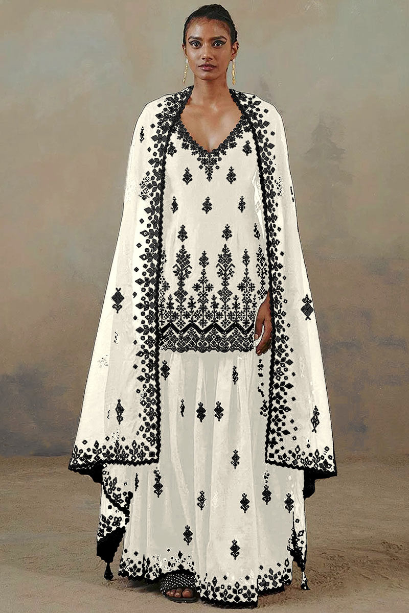 Online Shopping Off White Sharara Suit with Faux Mirror Work