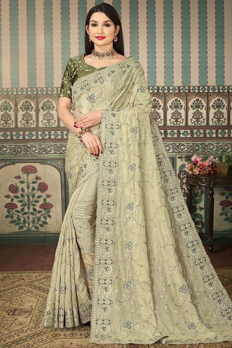 Buy Designer Starling Saree - Sage Green Online from Anita Dongre