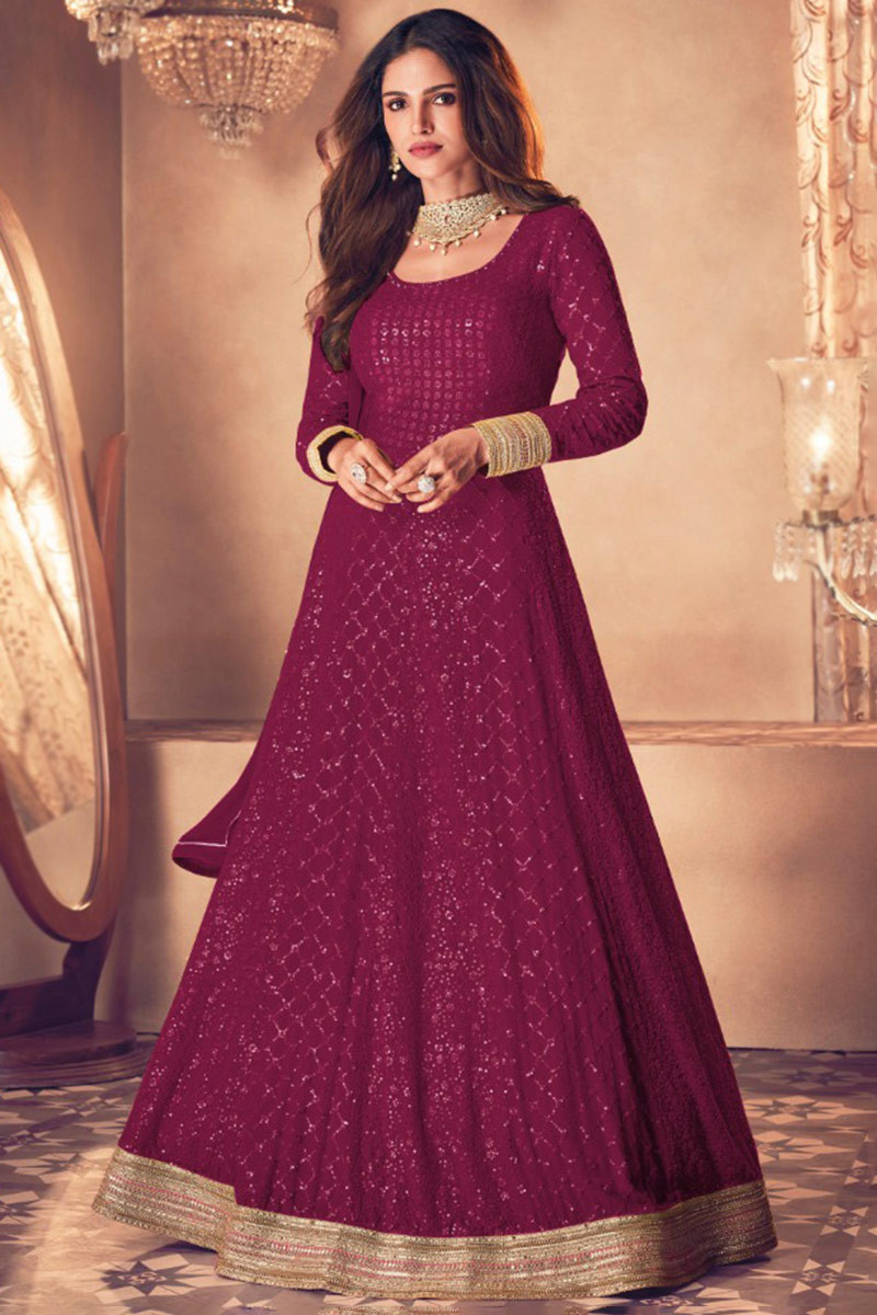 Buy Maroon Anarkali And Pant Silk Embroidery Mirror Work Scoop Neck Set For  Women by Kritika Dawar Online at Aza Fashions.
