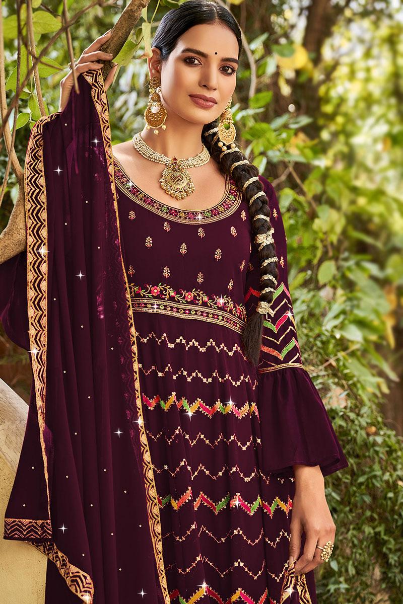 wine maroon Anarkali suit set