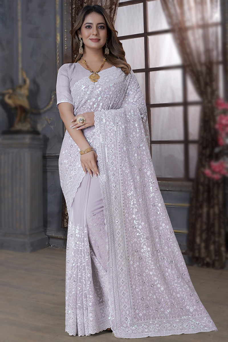 Buy Wine Purple Cut Dana Embroidered Gown With Attached Drape In Georgette