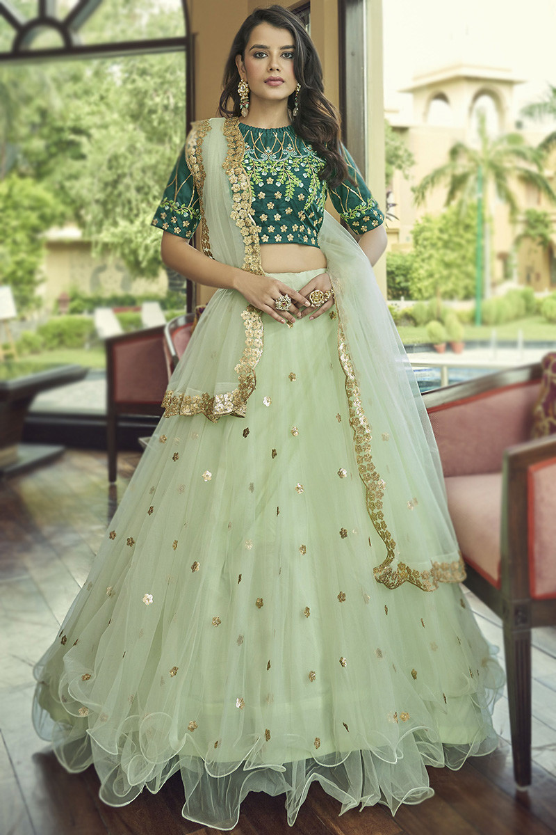 Embroidered Mint Green Lehenga LLCV113959