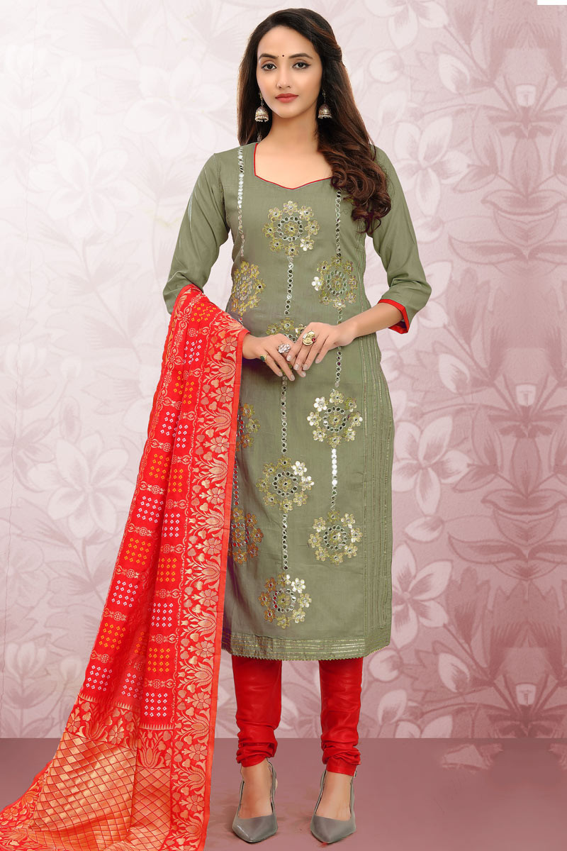 Green churidar neck online design