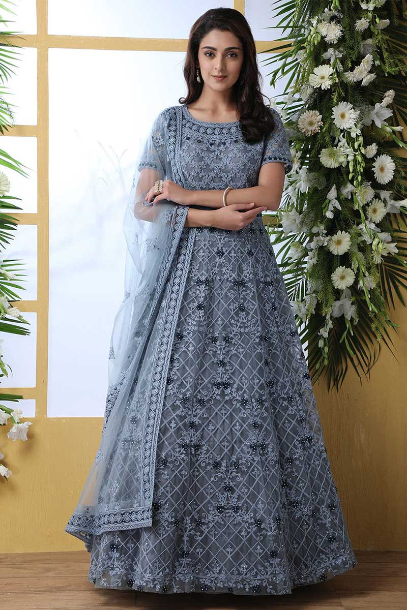 Velvet & Net - Anarkali Dress Salwar Kameez - Indian Dress - C663A |  Fabricoz USA