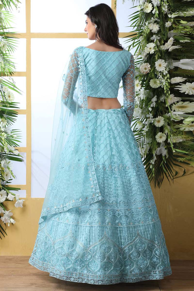 Buy Embroidered Net Lehenga Choli In Baby Blue Colour Online