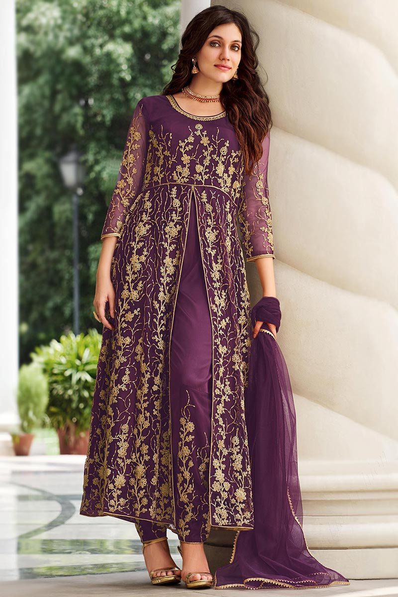 Buy Sangria Purple Palazzo Suit online-Karagiri