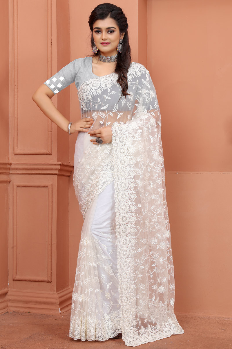 White net shop saree for wedding
