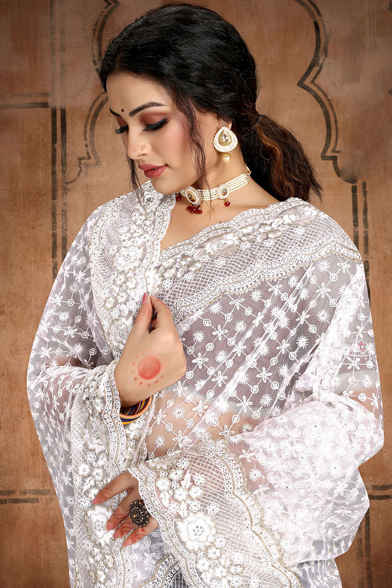 Georgette Off White Pure Chikankari Saree at Rs 24500 in Lucknow | ID:  20458858955