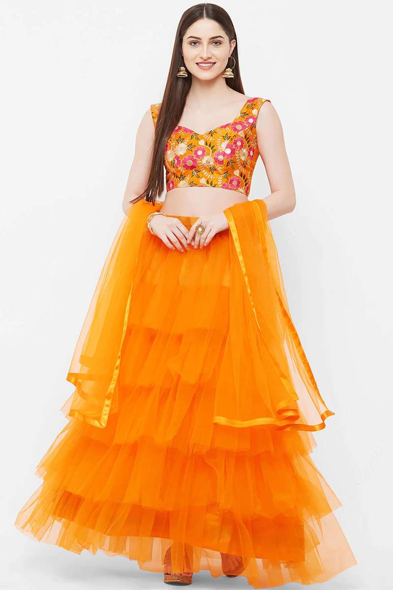 Orange lehenga sale design