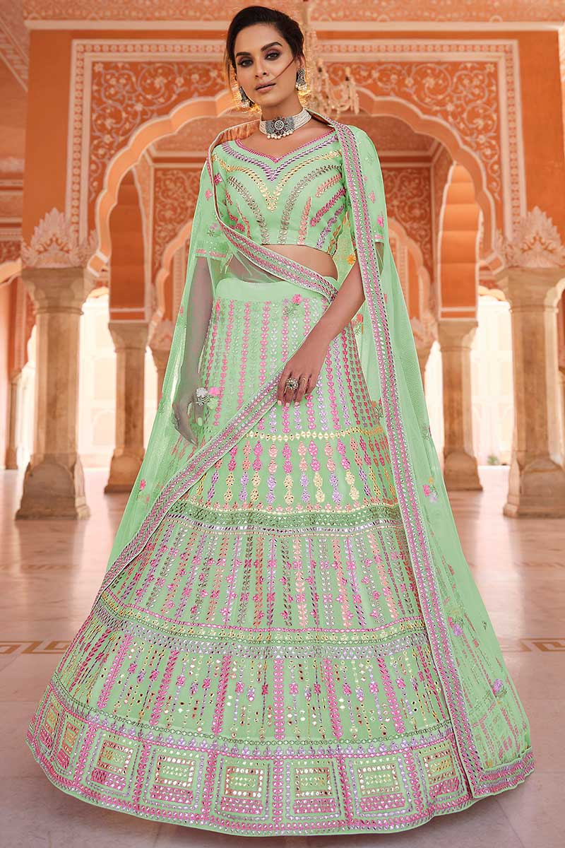 Embroidered Organza Lehenga In Pistachio Green