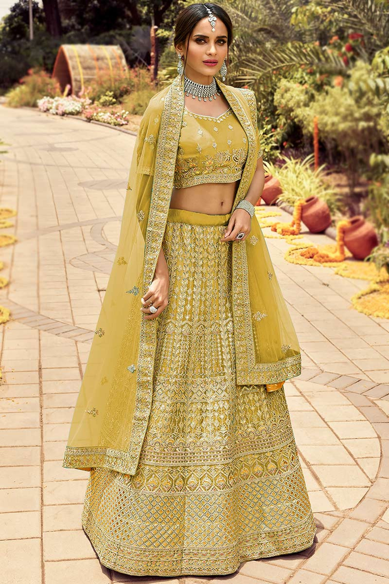 Buy Wedding Wear Yellow Sequins Work Organza Lehenga Choli Online From  Surat Wholesale Shop.