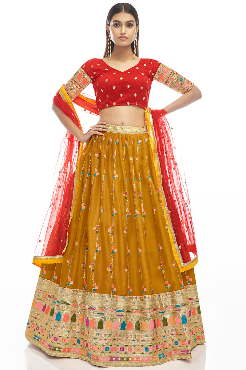 A Line Lehenga in Organza Mustard Yellow for Sangeet