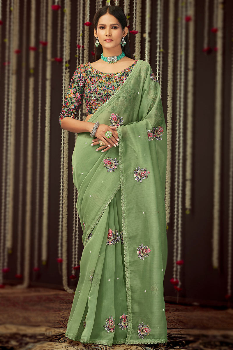 RE - Ineffable green rangoli silk hand work saree - Latest Sarees - New In  - Indian