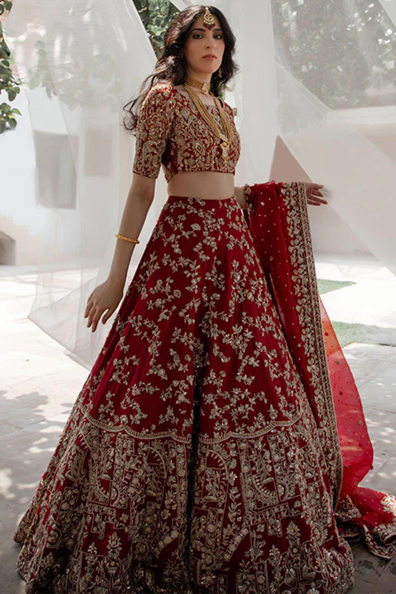 Tarun Tahiliani - Vartika is wearing our mogra buti brocade lehenga with a  multi colour embroidered border and a hip yoke, paired with a beaded blouse  and styled with a badla work