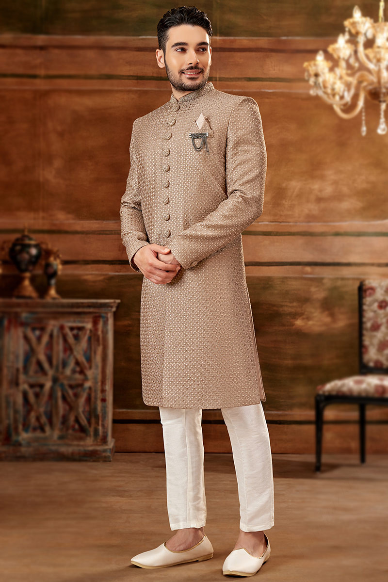 Buy Jet Black Sherwani Set Embroidered In Imported Suiting Fabric