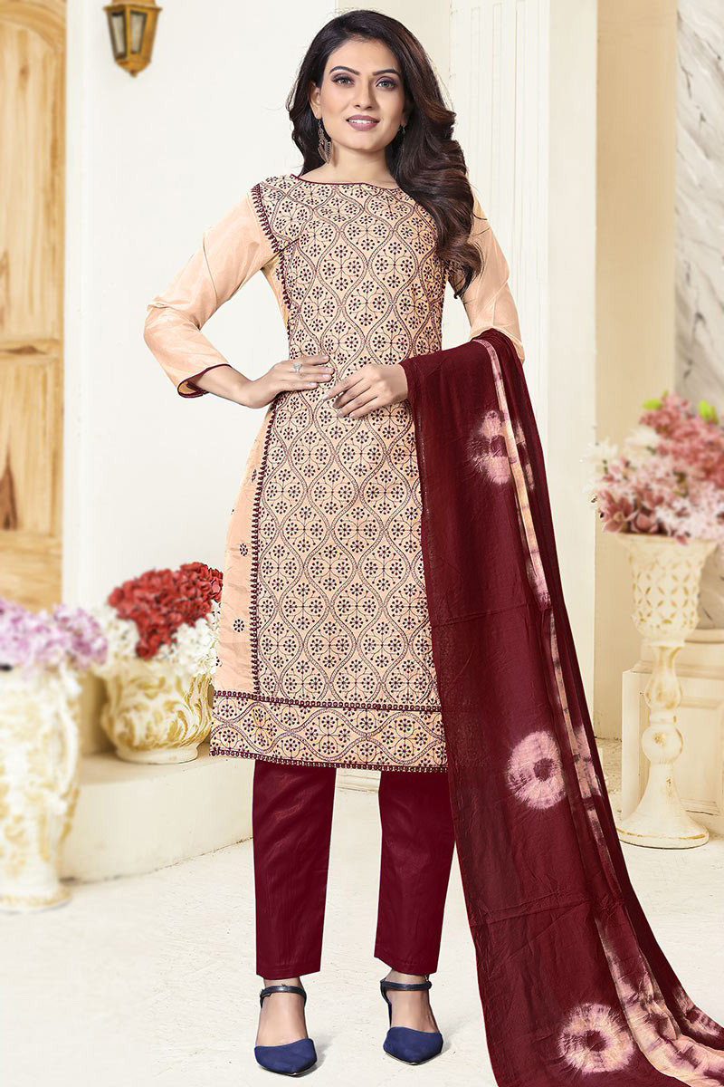 Buy Gorgeous Cream Trouser Suit with Resham Thread Work LSTV118468