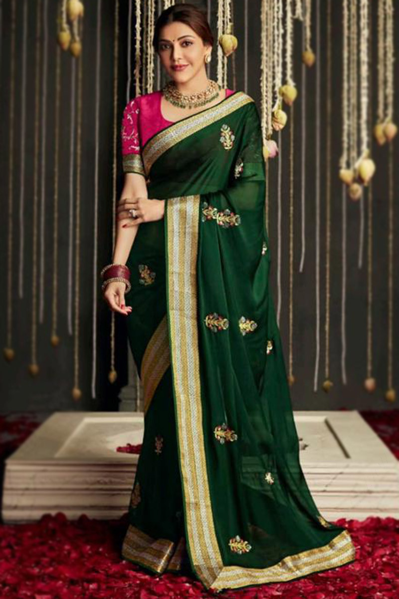 Kimora Dark Green Banarasi Saree – Kimora Fashion Pvt Ltd-sgquangbinhtourist.com.vn
