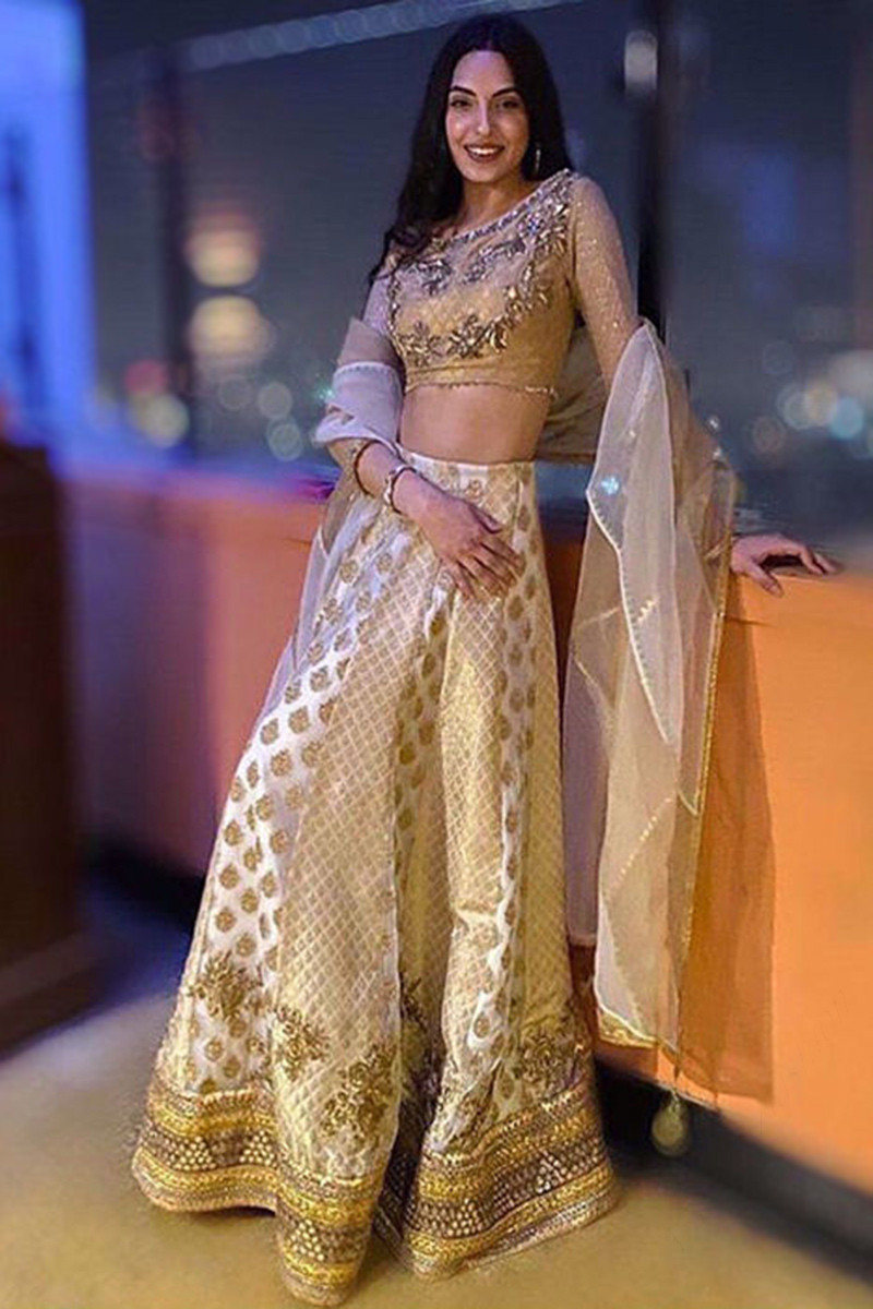 Champagne Iovry Prom Dresses With Wrap Lehenga Choli Embroidered Dupatta  Girlish Indian Long Sleeve Choli Asian Evening Gown - Prom Dresses -  AliExpress