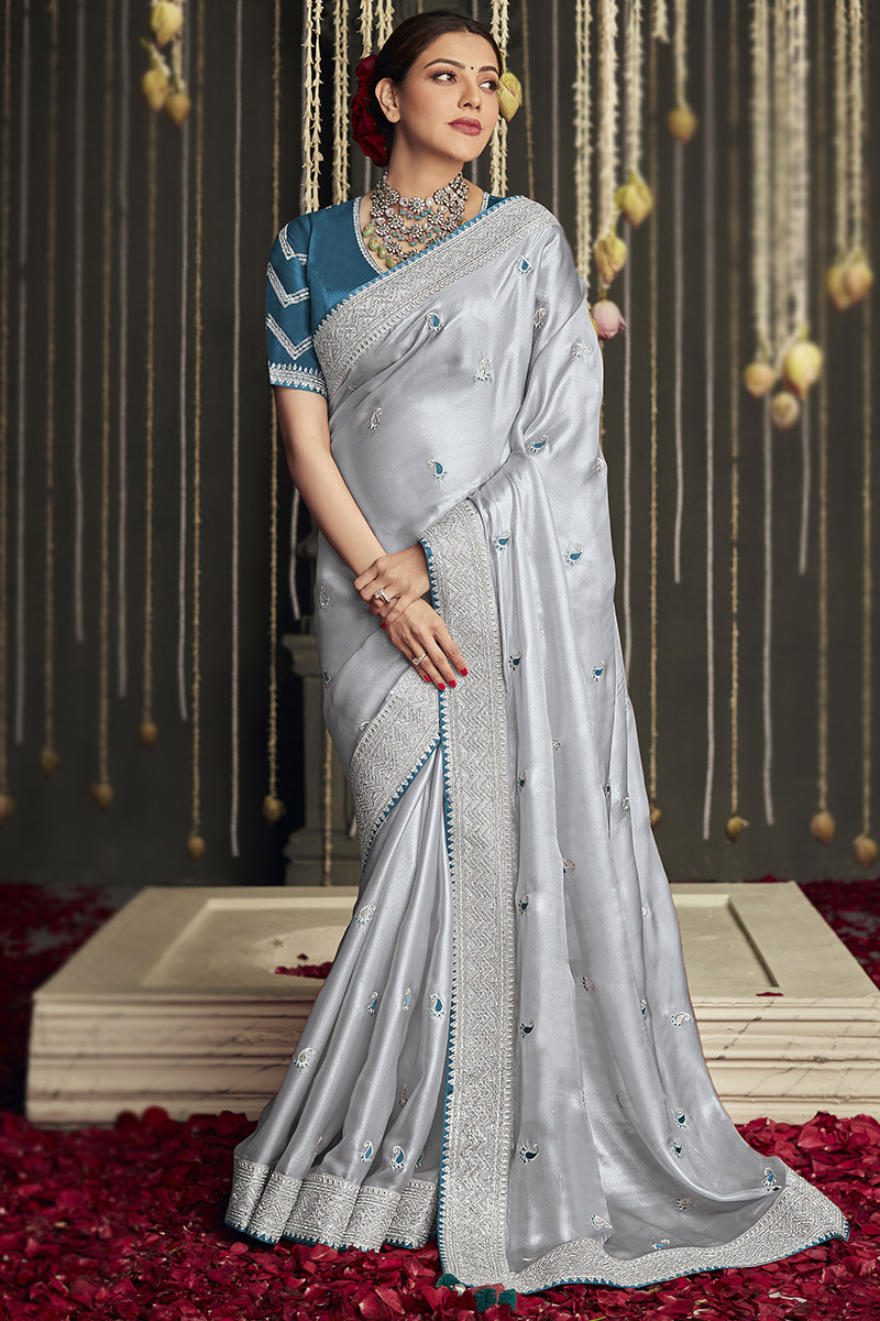 Grey bridal saree hot sale