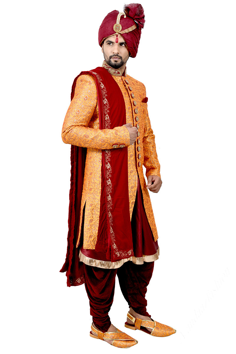 Orange sherwani 2024 for groom