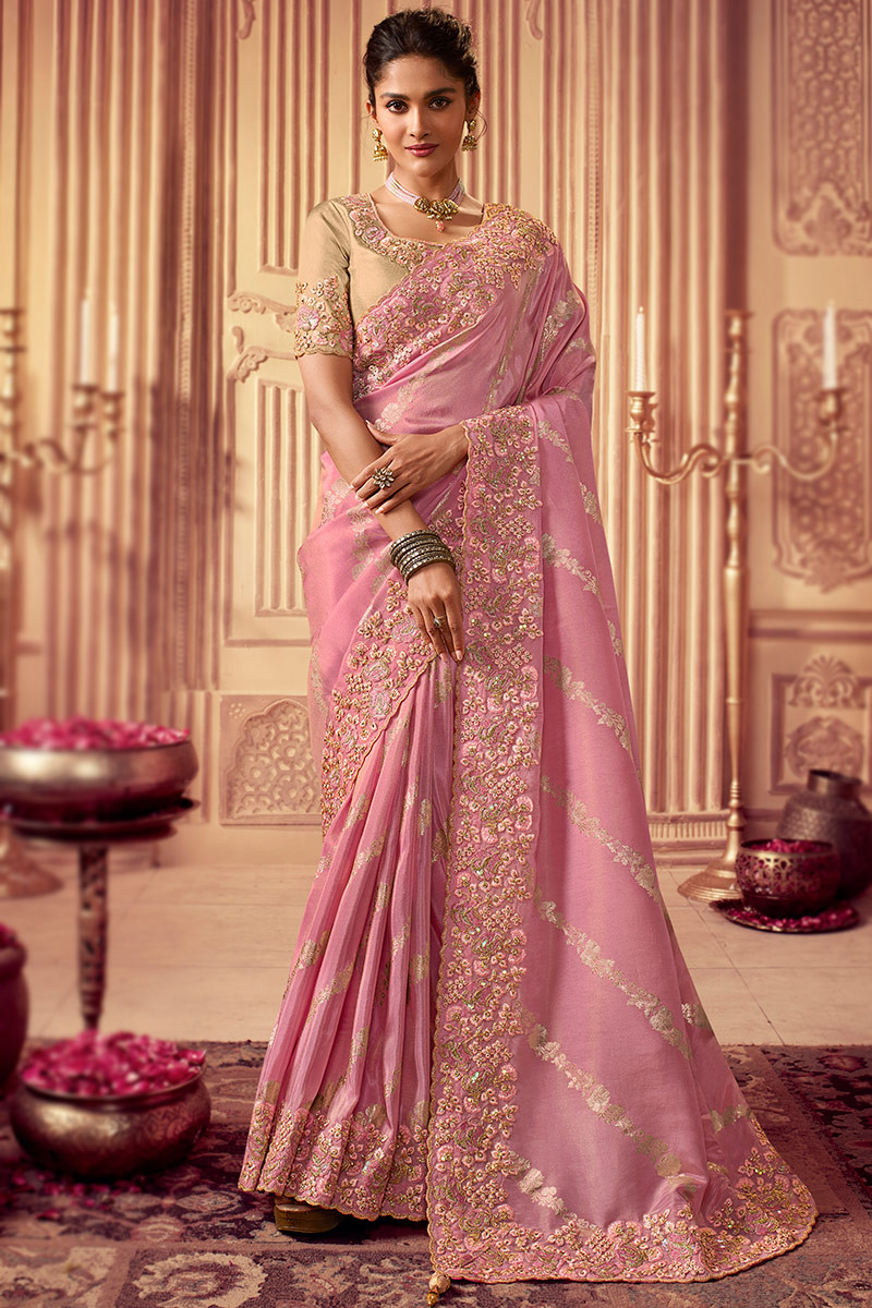 Embroidered Silk Light Pink Saree