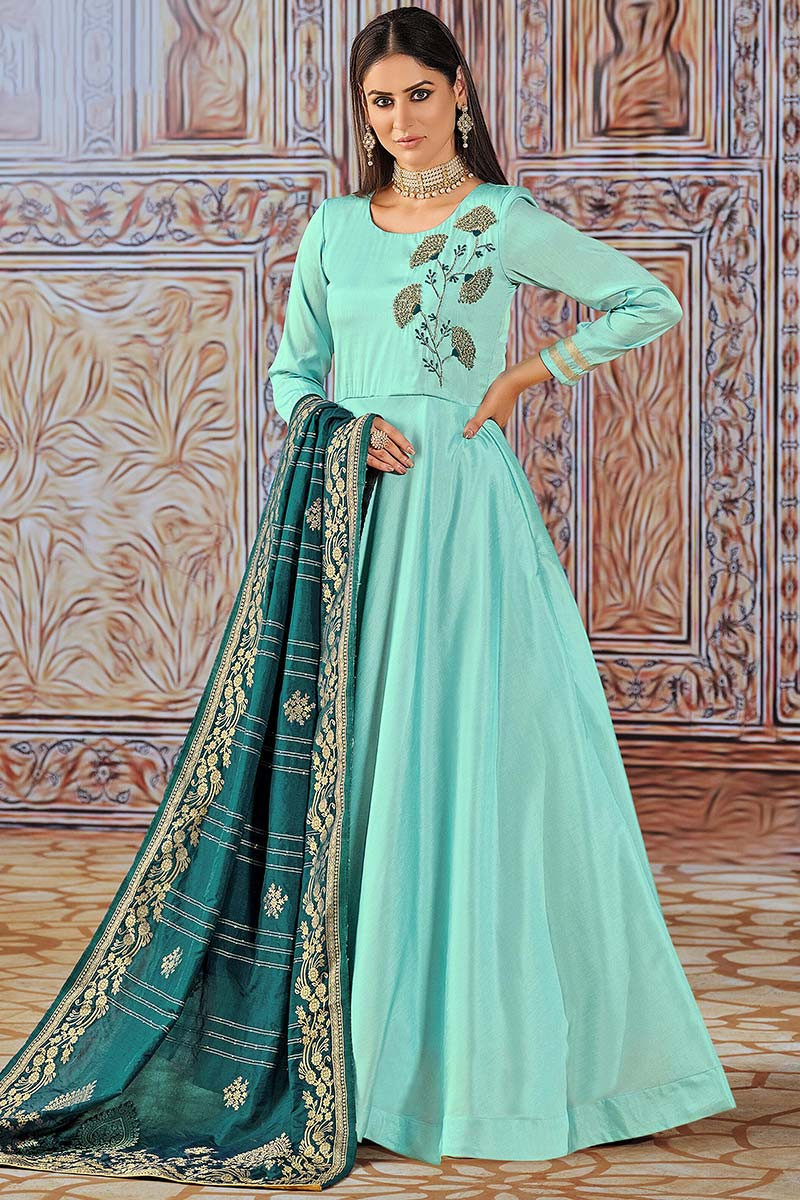 Elegant Anarkali Faux Georgette Gown with Diamond Handwork and Dupatta –  EinayaCollection