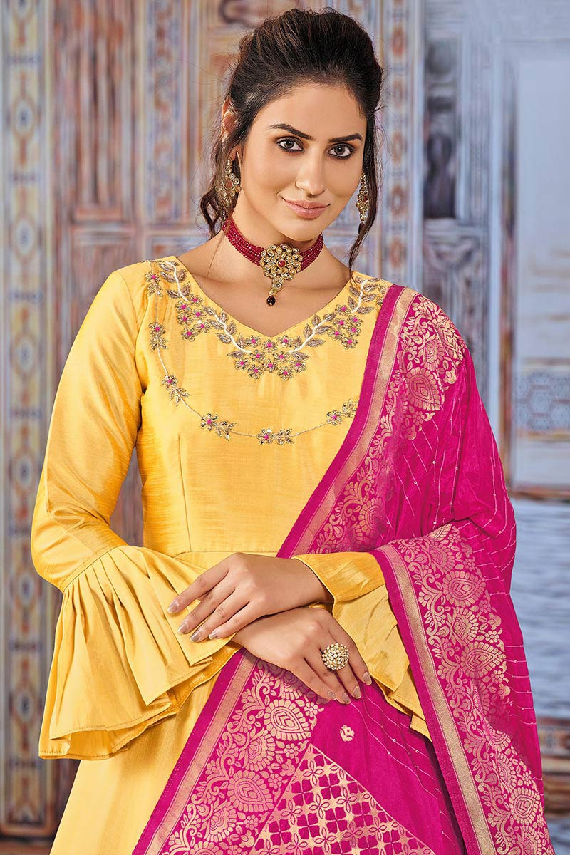 Mustard Yellow Transy Kali Anarkali Suit Set - Ready to Ship