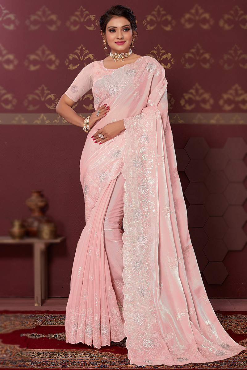 Stylish Pink Plain Saree With Matching Blouse BP109D10-sgquangbinhtourist.com.vn