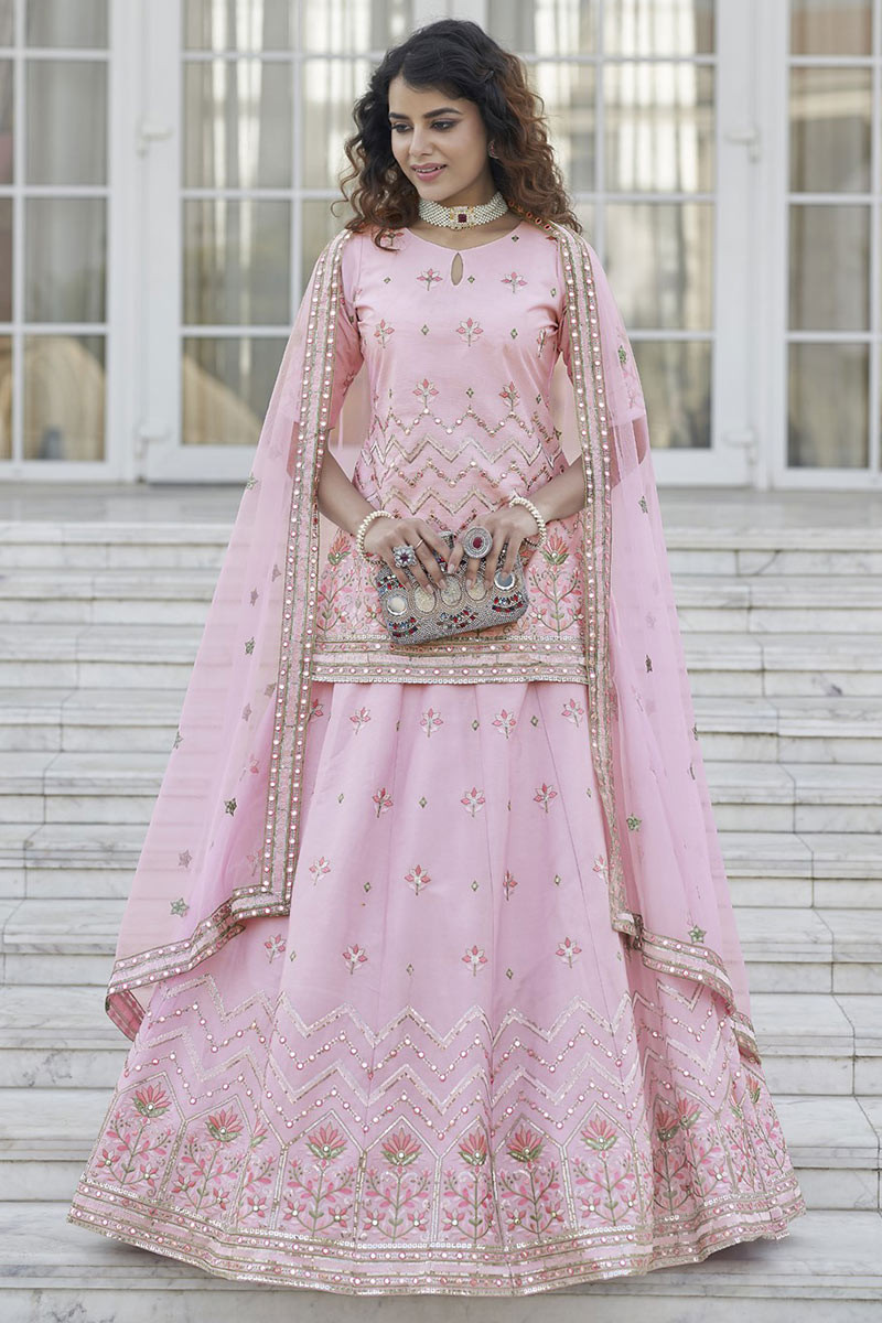 Order Online Lehenga in Pastel Pink Embroidered Fabric LLCV112147