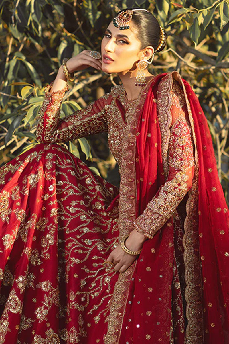 Red Silk Embroidered Bridal Wear Lehenga LLCV113638