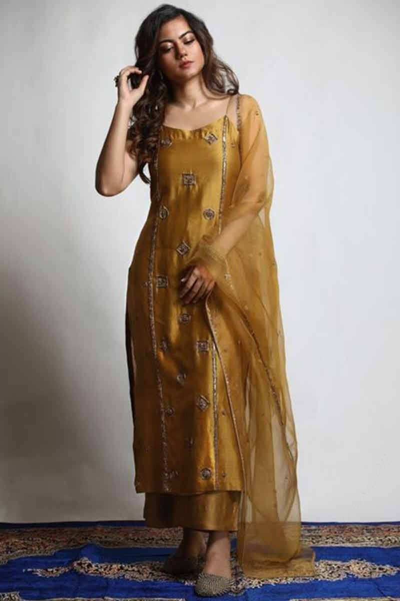Yellow Partywear Floral Embroidered Georgette Suit