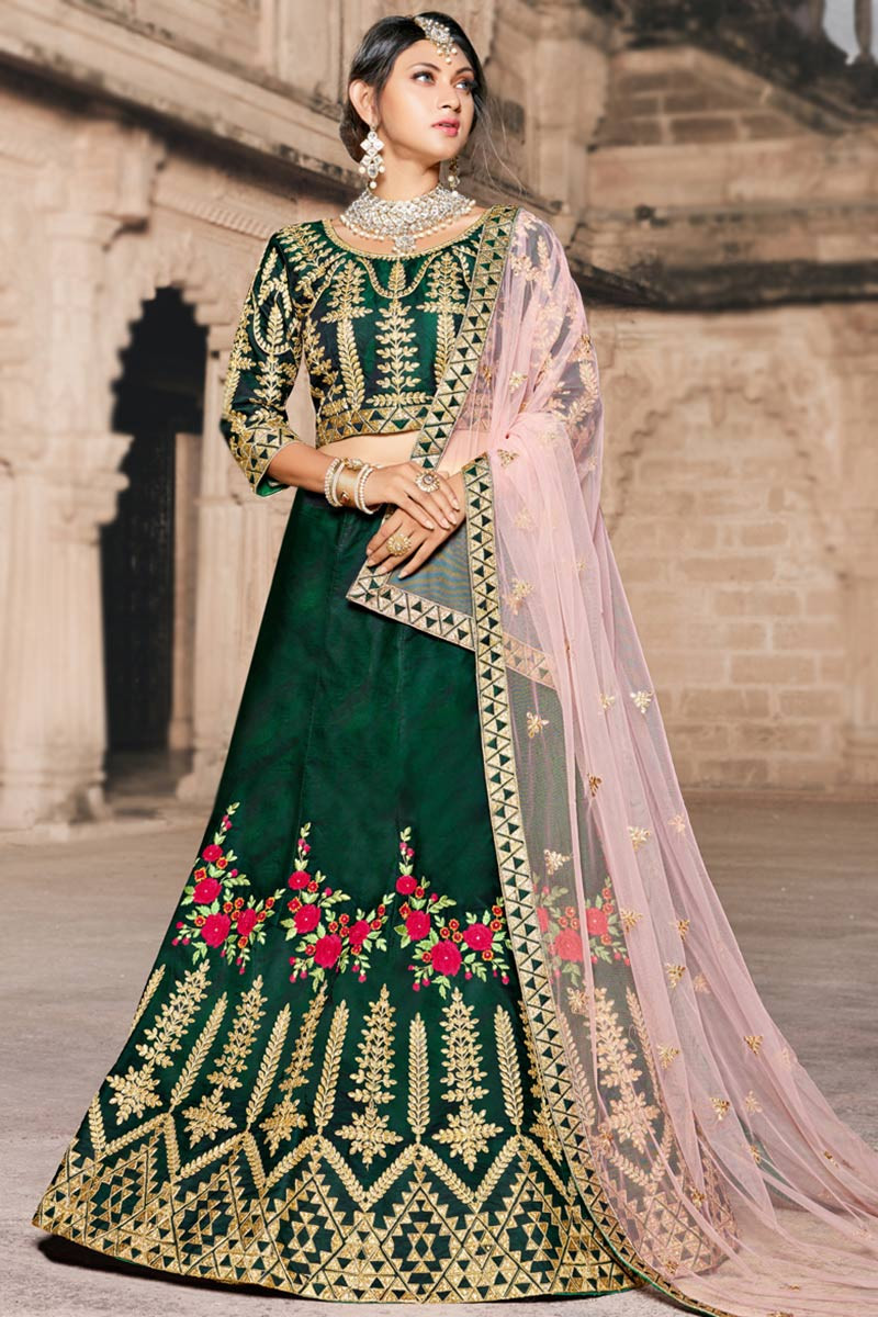 Dark green lehenga best sale online