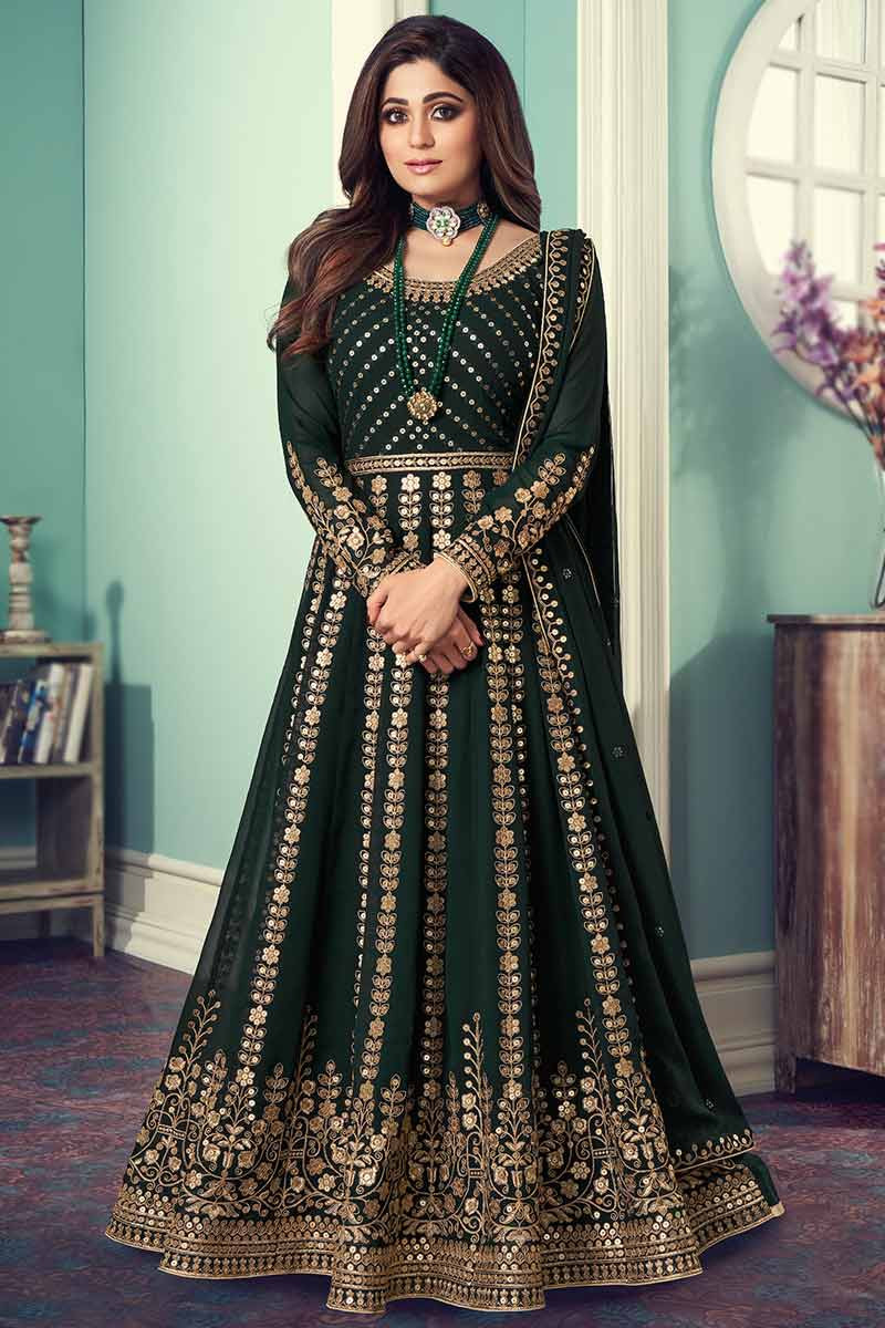 Emerald green anarkali dress online