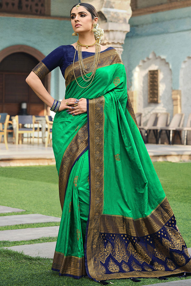 Buy Light Green N Dark Green Pure Silk Saree Festive Wear Online at Best  Price | Cbazaar