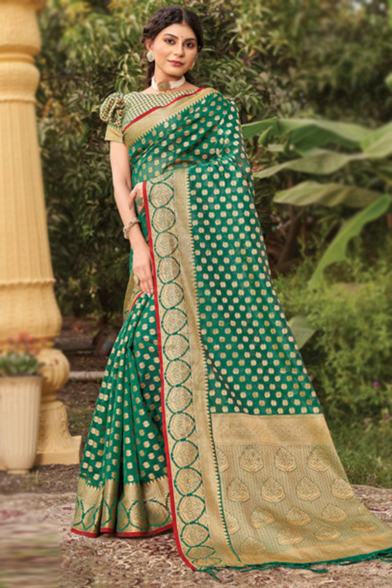 Cream Silk Mehndi Designer Contemporary Saree -