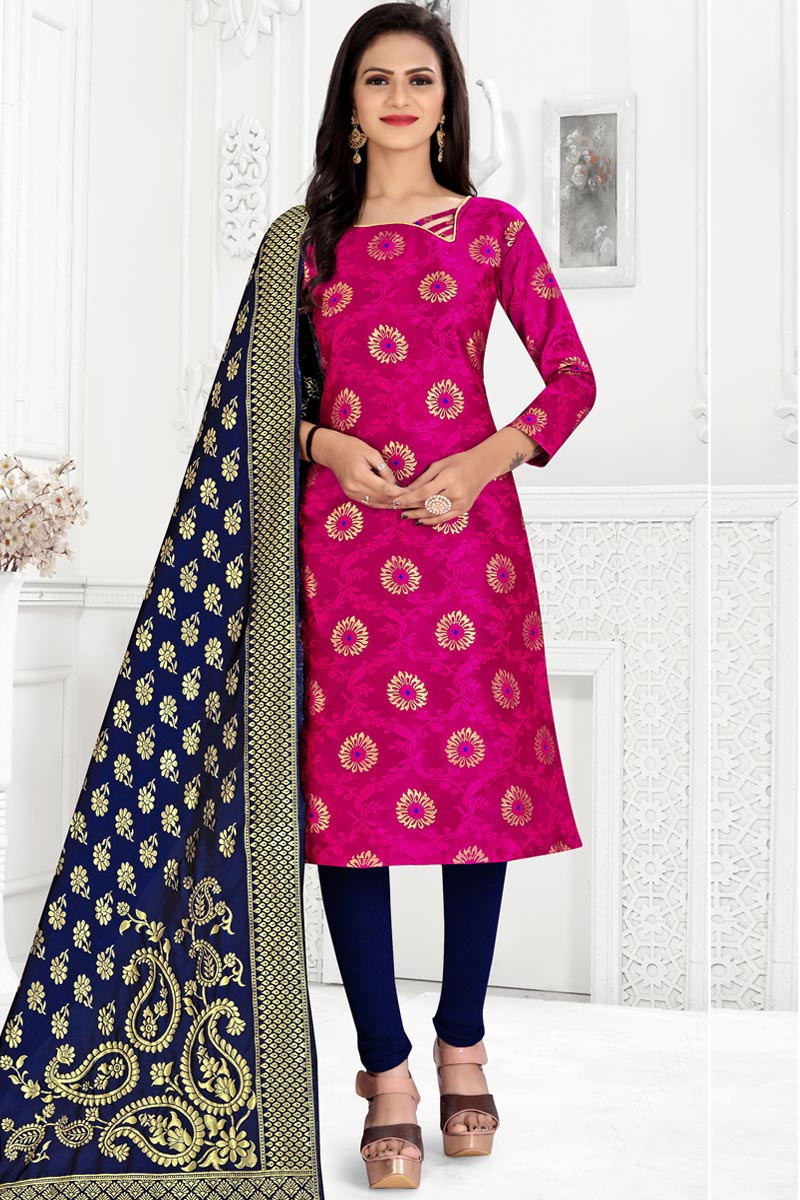 Zari Woven Magenta Pink Churidar Suit LSTV08914