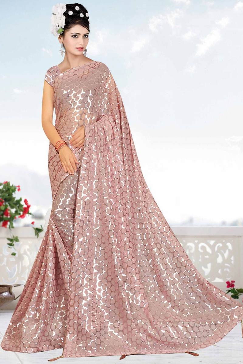 Fancy Embroidered Georgette Dusty Pink Saree