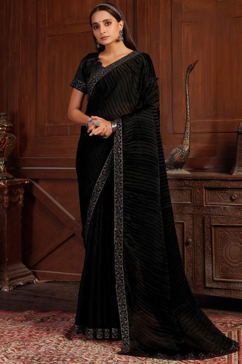 Black Saree Aradhana set Buy online peeli dori | Organza Embroidered Saree-sgquangbinhtourist.com.vn