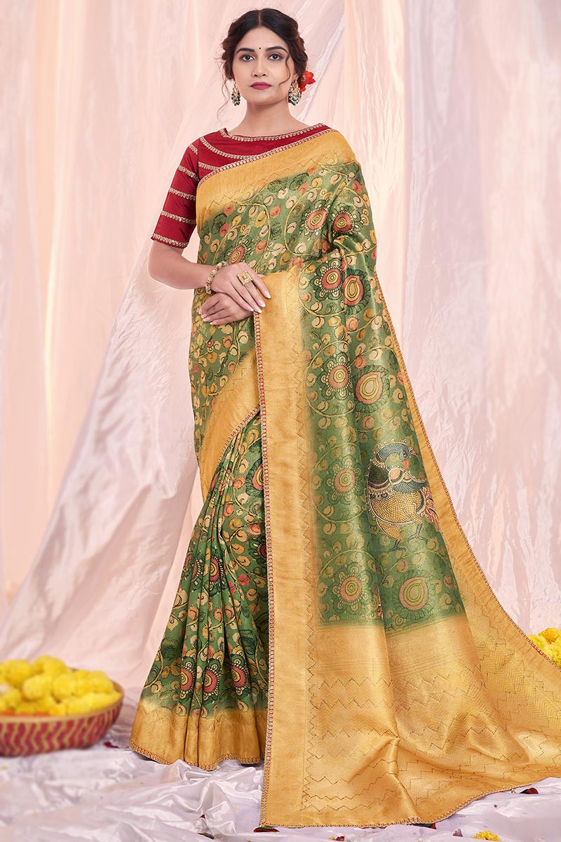 Simple Green Saree With Silver Border at Rs 599 | Women Saree in Surat |  ID: 16639390791
