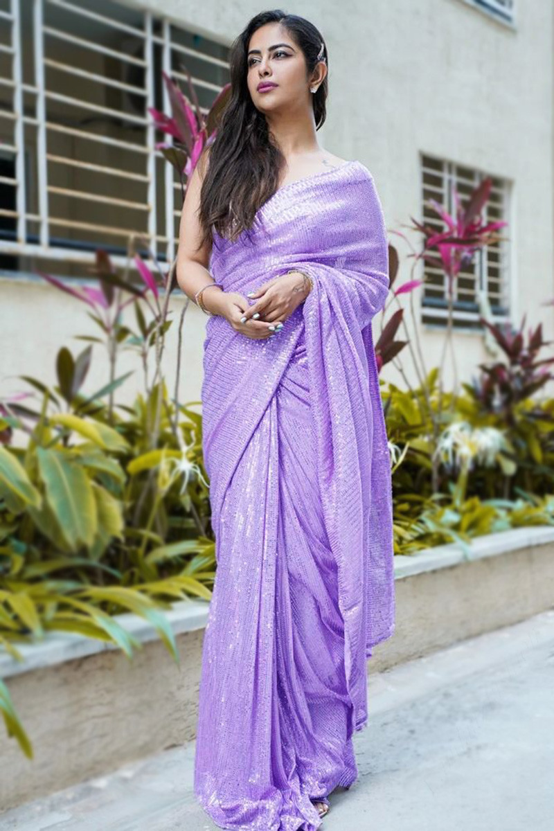 Lavender Purple Georgette Embroidered Saree|SARV149330